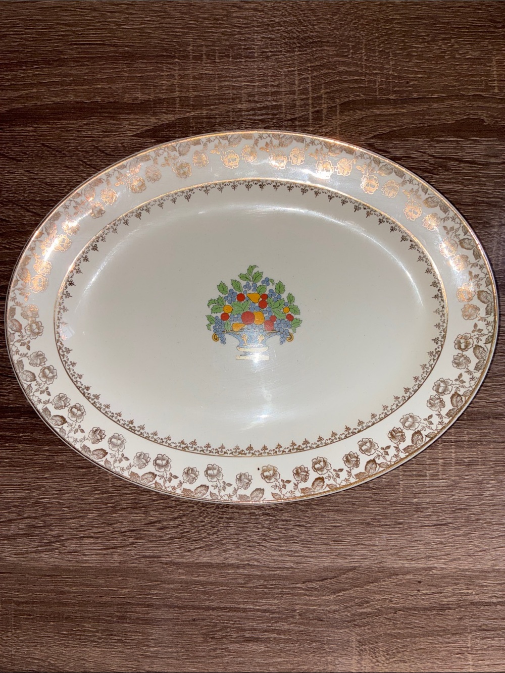 Vtg Pope Gosser Cream Floral Fruit Medallion Serving Platter